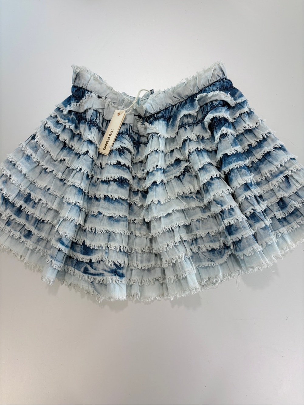 Diesel Light Blue Layered Ruffle Denim Mini Skirt